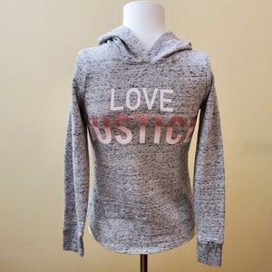 Girls’ Grey & Pink Glitter Love Justice Pullover Hoodie Sweater